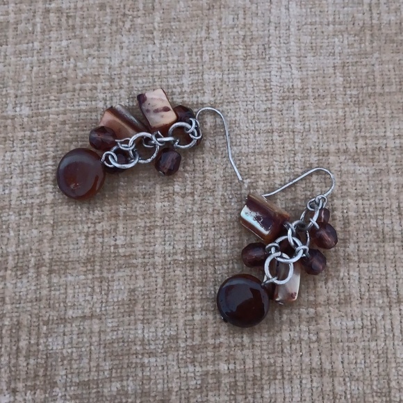 Multi Colored Brown Stone/Glass Dangle Earrings - Picture 3 of 9